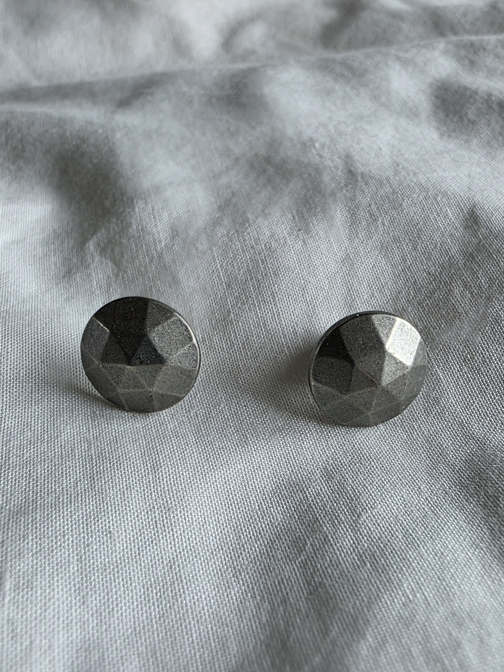 Faceted Round Silver-Tone Stud Earrings